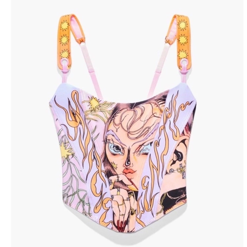 Savage X Fenty M Graphic Lace Up Corset Top Purple Orange Sun Festival Rave